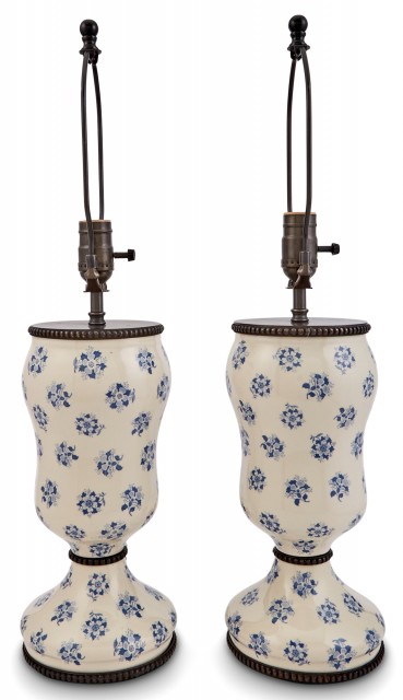 Pair of Floral Decorated Ceramic Lamps