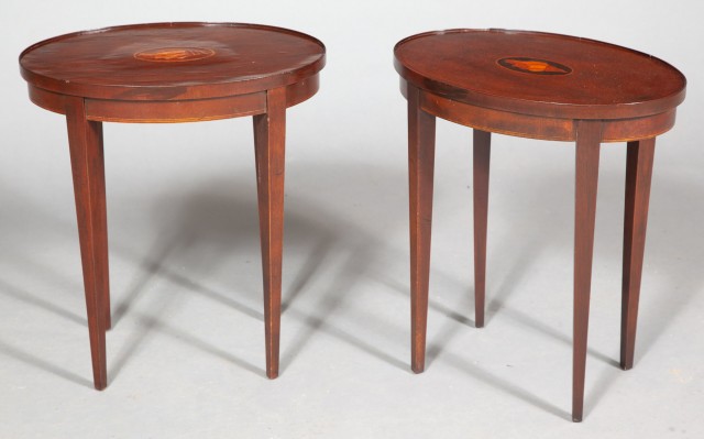 Near Pair of George III Style Inlaid Mahogany Occasional Tables by Baker