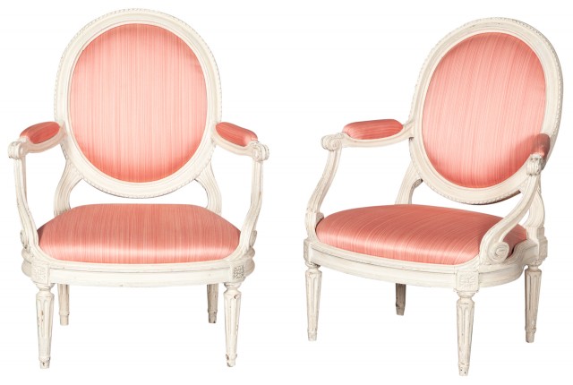 Pair of Louis XVI Style Painted Armchairs by Maison Carlhian (1867-1975)