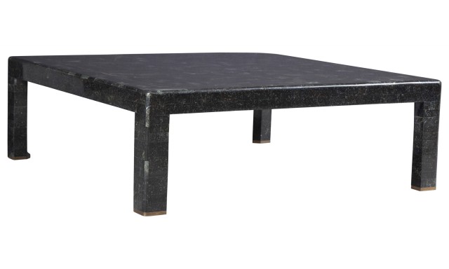 Karl Springer Brass Inlaid Tessellated Stone Low Table