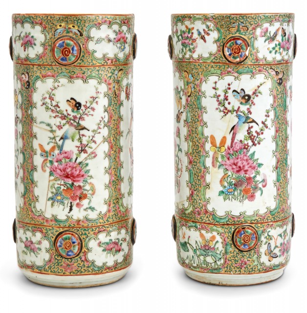 Pair of Chinese Export Porcelain Rose Medallion Vases