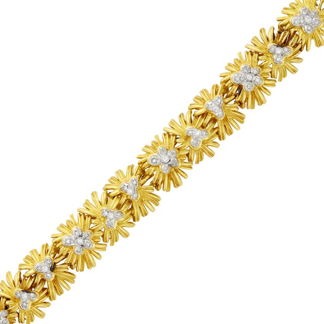 Two-Color Gold and Diamond Flower Bracelet