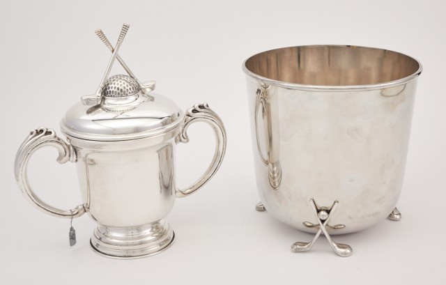 Two Novelty Silver-Plated Golf Theme Bar Articles