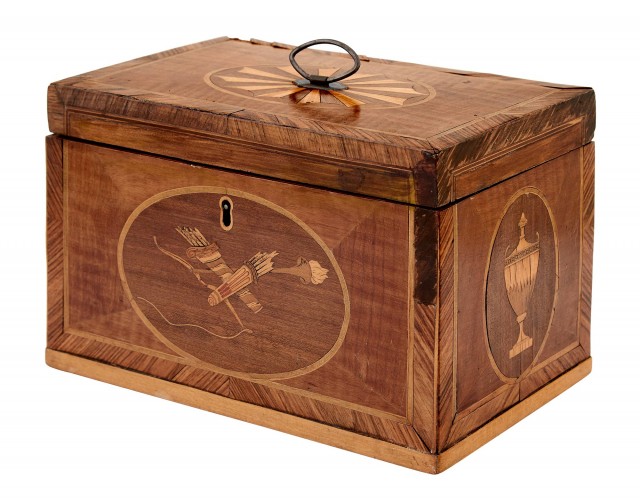 George III Harewood, Tulipwood and Satinwood Marquetry Tea Caddy