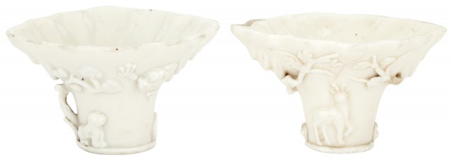 Two Chinese Blanc de Chine Porcelain Libation Cups