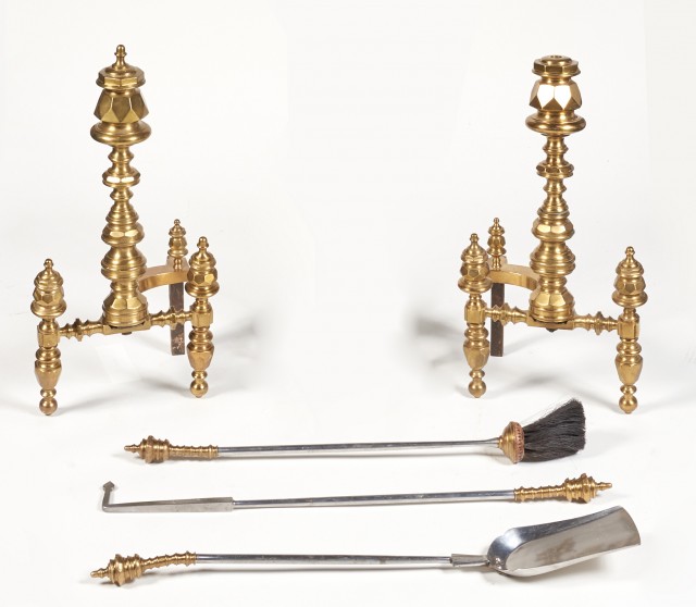 Group of Brass and Metal Fireplace Equipment