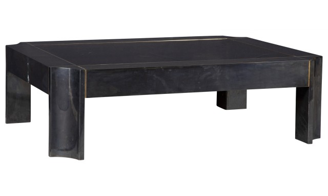Karl Springer Brass Inlaid Gun Metal and Smoky Glass Low Table