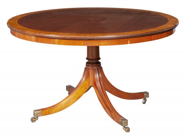 Regency Style Inlaid Mahogany and Satinwood Circular Dining Table
