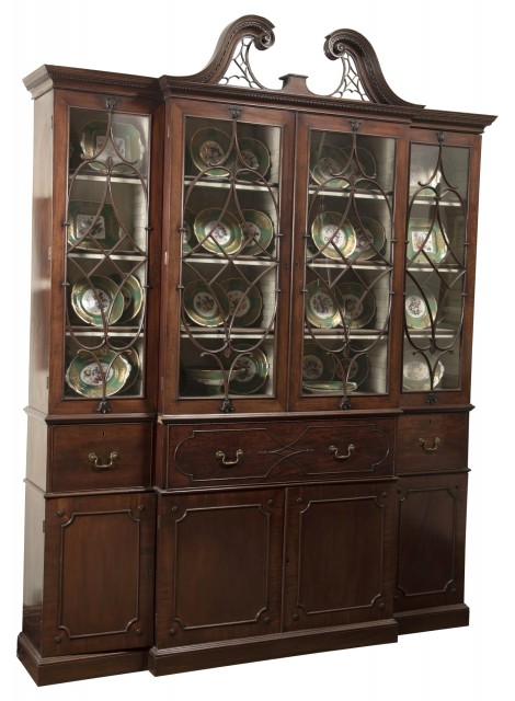 George III Mahogany Breakfront Bureau Bookcase