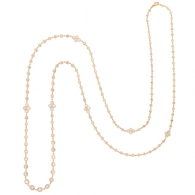 Long Rose Gold and Diamond Quatrefoil Chain Necklace