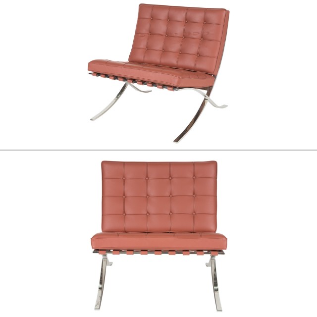 Pair of Mies van der Rohe Red Leather and Polished Steel Barcelona