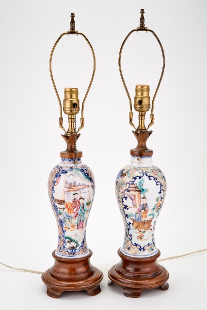 Pair of Chinese Export Famille Rose Porcelain Vases as Lamps