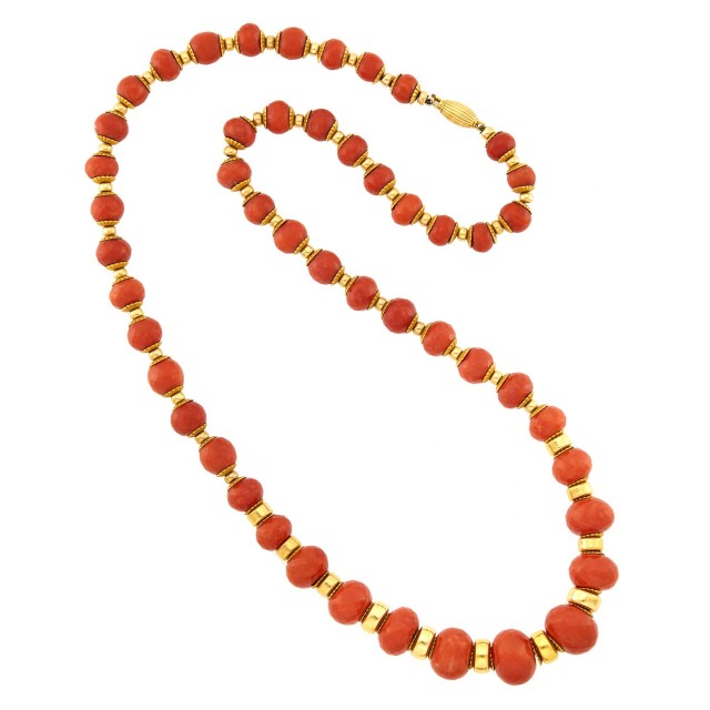 Coral and Gold Bead Necklace