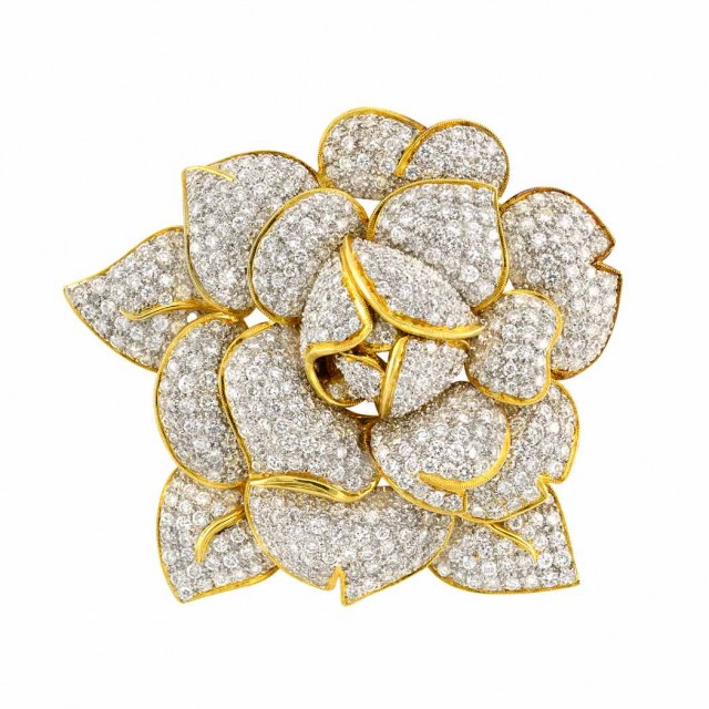 Two-Color Gold, Diamond and South Sea Cultured Pearl Flower Clip-Brooch