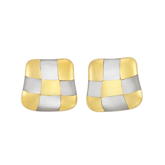 Pair of Gold and Mother-of-Pearl Checkerboard Earrings, Angela Cummings