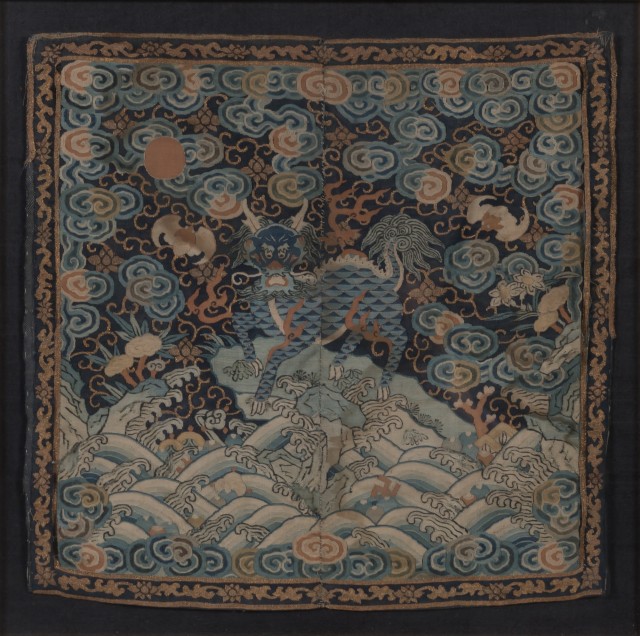 A Framed Chinese Kesi Silk First Rank Military Officer's Badge