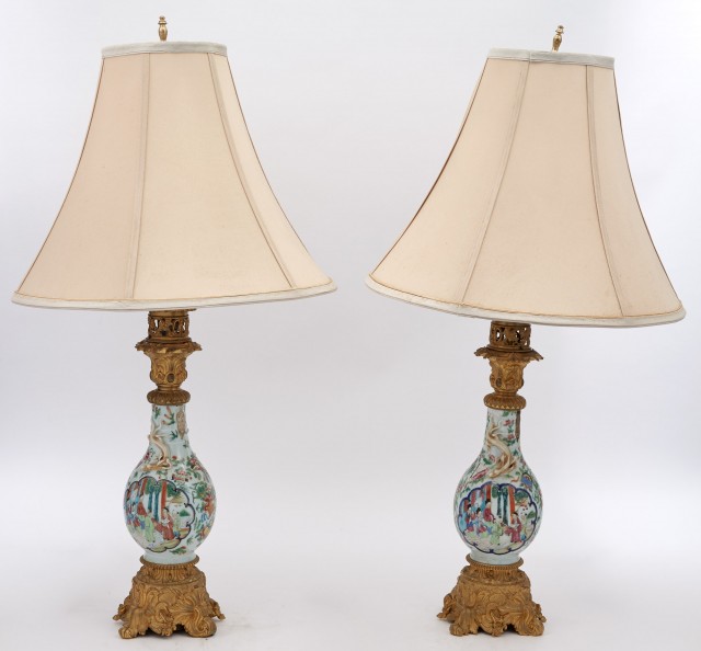 Pair of Gilt-Bronze Mounted Chinese Famille Rose Porcelain Vases