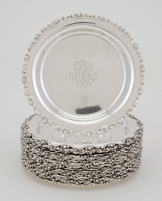 Set of Twenty-Two Mauser Sterling Silver Bread Plates