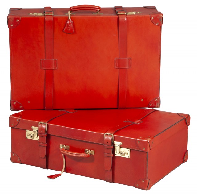 Pair of Custom Red Leather Suitcases