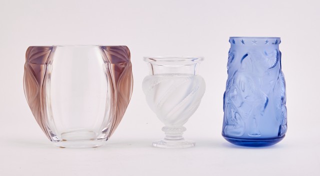 Three Lalique Molded Glass Vases