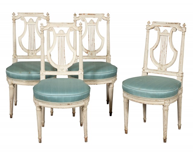 Set of Three Louis XVI White-Painted Side Chairs in the manner of Georges Jacob