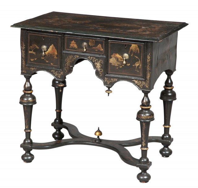 William III Style Black-Japanned and Parcel-Gilt Dressing Table