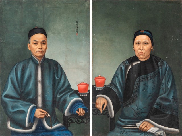 A Rare Pair of China Trade Portraits