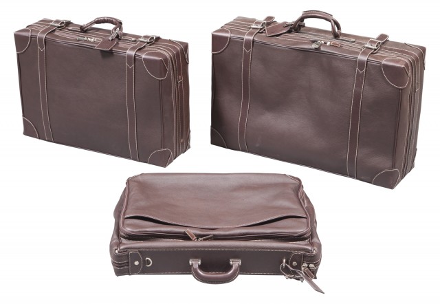 Nest of Three Italian Leather Suitcases
