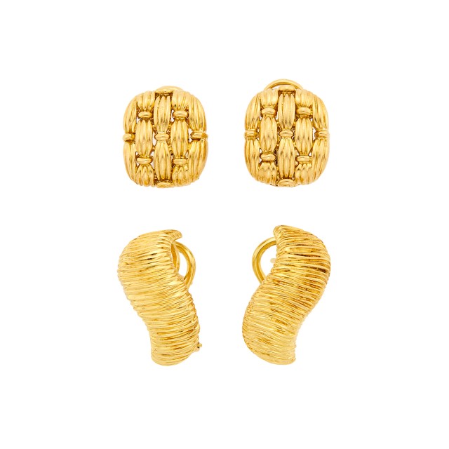 Tiffany and Co. Pair of Gold Earclips and Pair of Gold Earrings