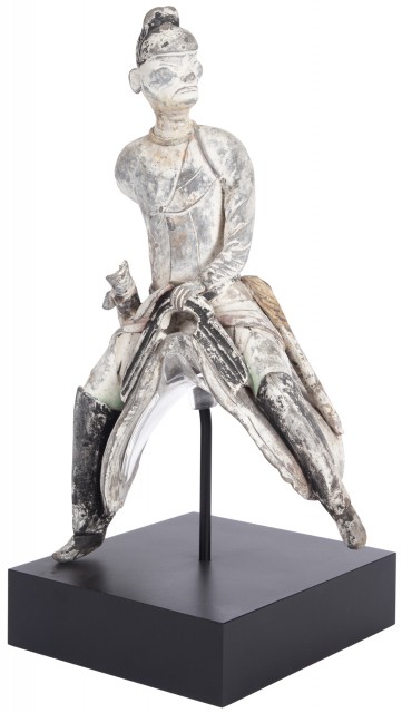 A Chinese Gray Painted Pottery Figure of a Rider Seated on a Saddle