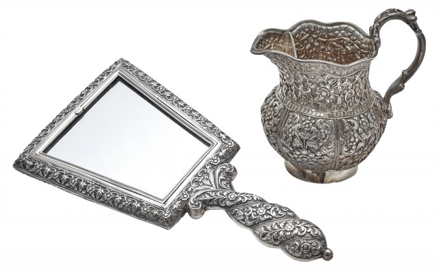 An Indian Kutch Silver Hand Mirror