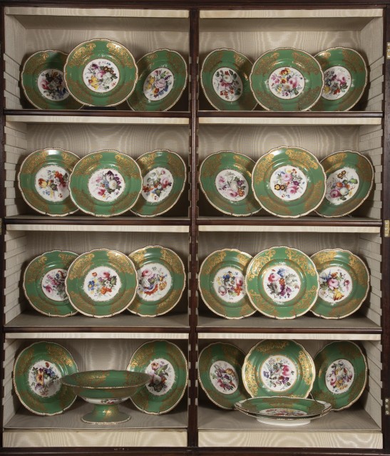 English Green and Gilt-Decorated Porcelain Partial Dessert Service