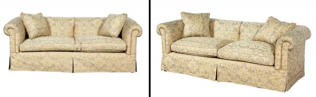 Pair of Fortuny Fabric-Upholstered Two-Cushion Sofas