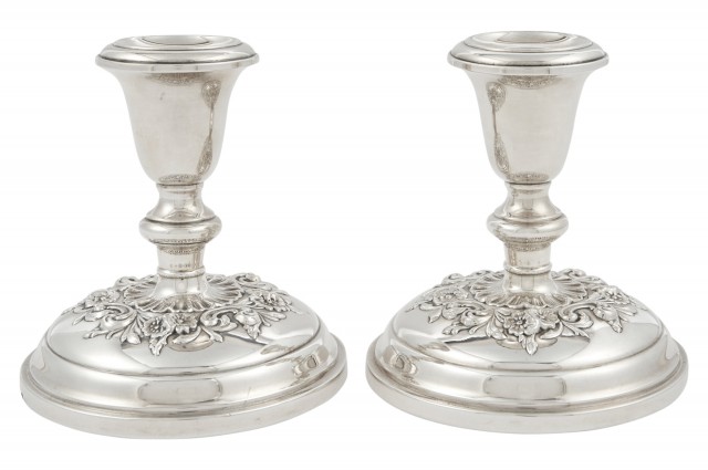 Pair of Gorham Sterling Silver Low Candlesticks