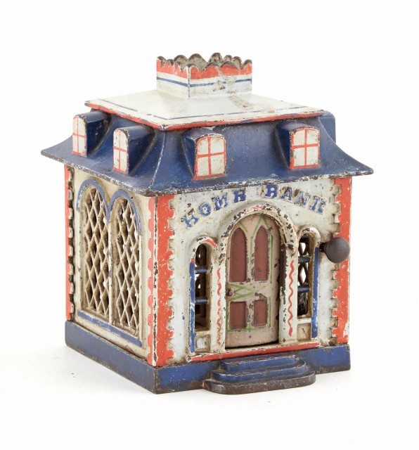 Home Bank Cast Iron Mechanical Bank with Dormers