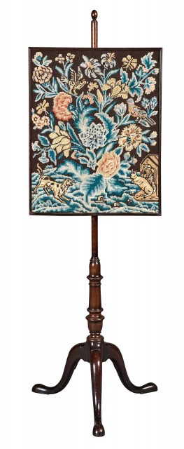George II Style Mahogany and Needlework Pole Screen