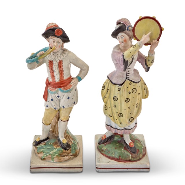 Pair of Staffordshire Pottery Figures of Musicians