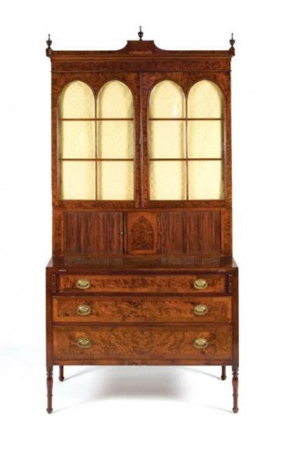 Federal Style Burl and Mahogany Secretary Bookcase