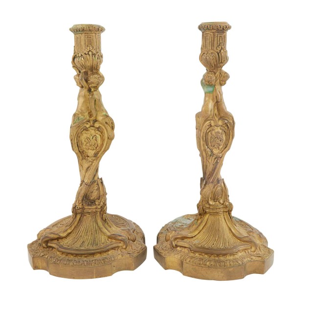 Pair of Louis XV Style Gilt-Bronze Candlesticks
