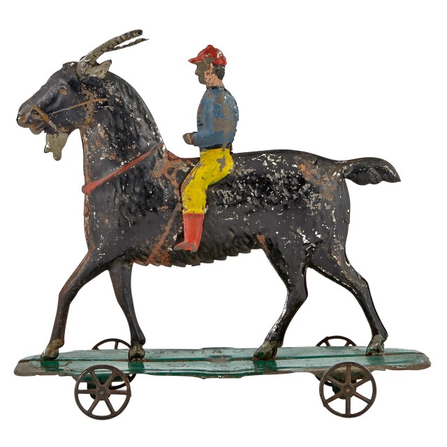 Large Billy Goat with Rider Tin Toy