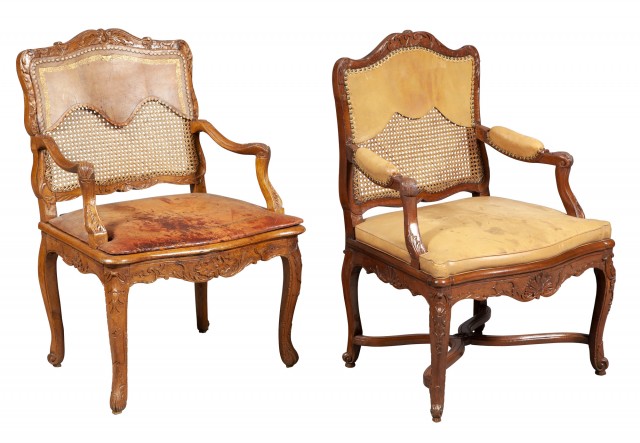 Two Régence Beechwood and Caned Fauteuils à la Reine