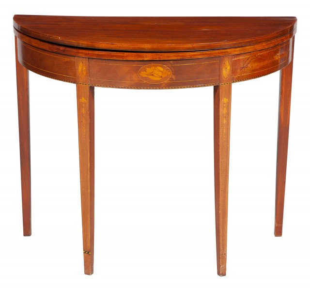Federal Style Inlaid Mahogany Demilune Fold-Over Card Table