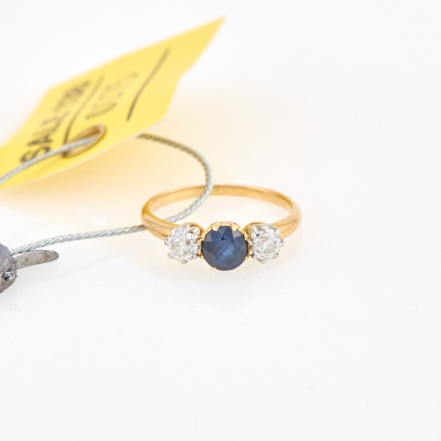 Diamond and Stone Ring, 2 diamonds about 0.40 ct., 18K 1 dwt. all