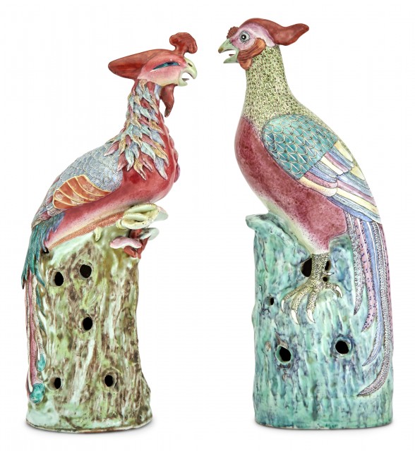 Two Chinese Enameled Porcelain Phoenixes