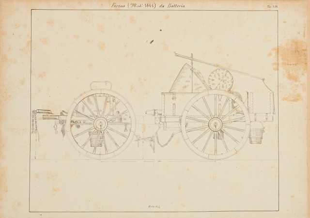 [MILITARY ENGINEERING]  27 original pen-and-ink engineering designs for munition carriages.