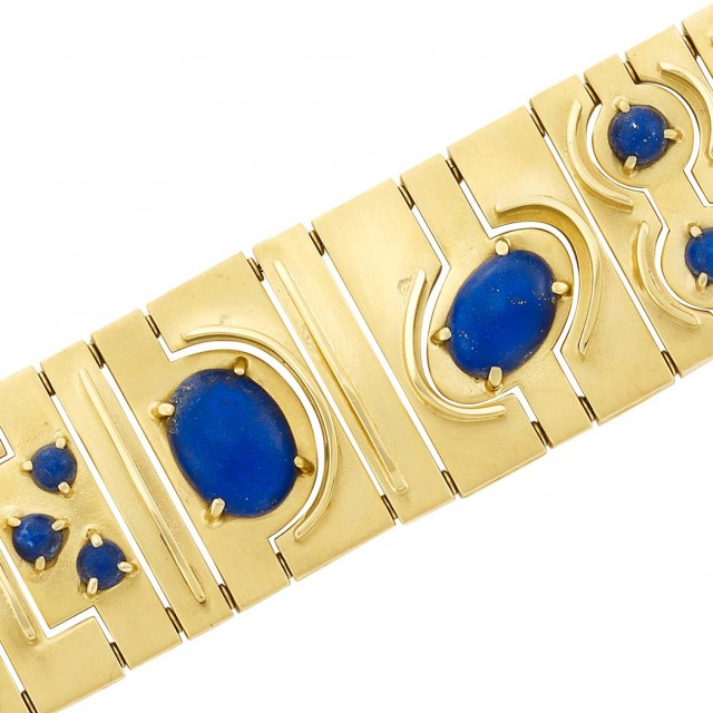 Wide Gold and Lapis Bracelet
