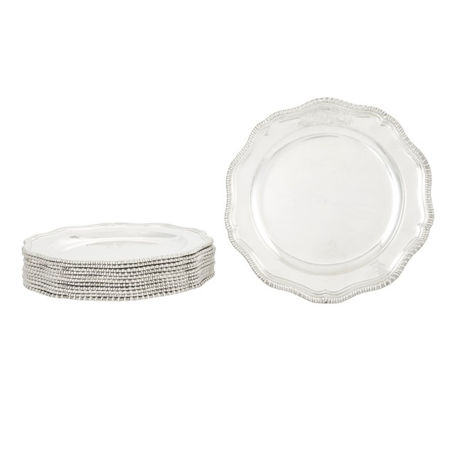 Set of Eleven George III Irish Sterling Silver Chargers