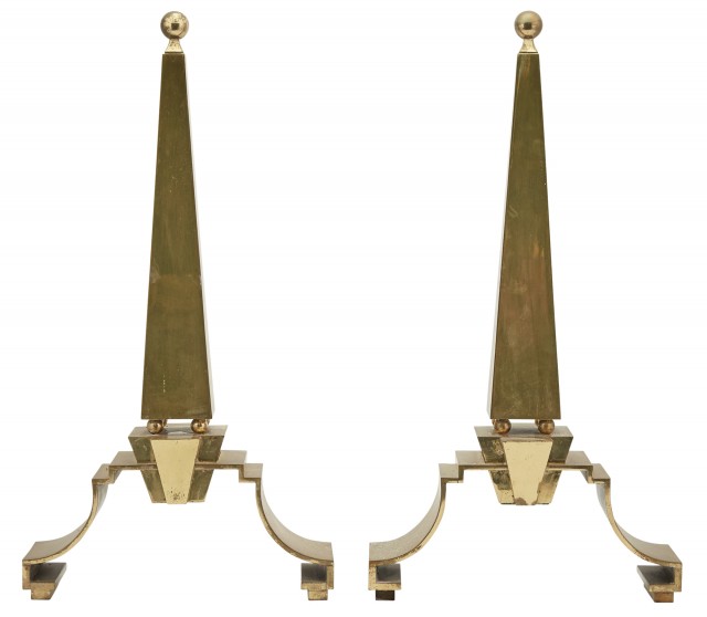 Pair of Brass Obelisk-Form Chenets