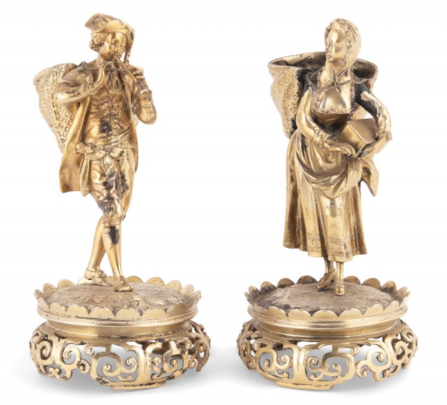 Pair of Victorian Sterling Silver Gilt Figural Table Ornaments