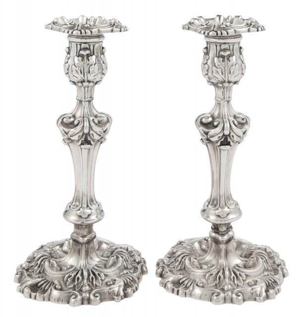 Pair of Regency Style Silver-Plated Candlesticks